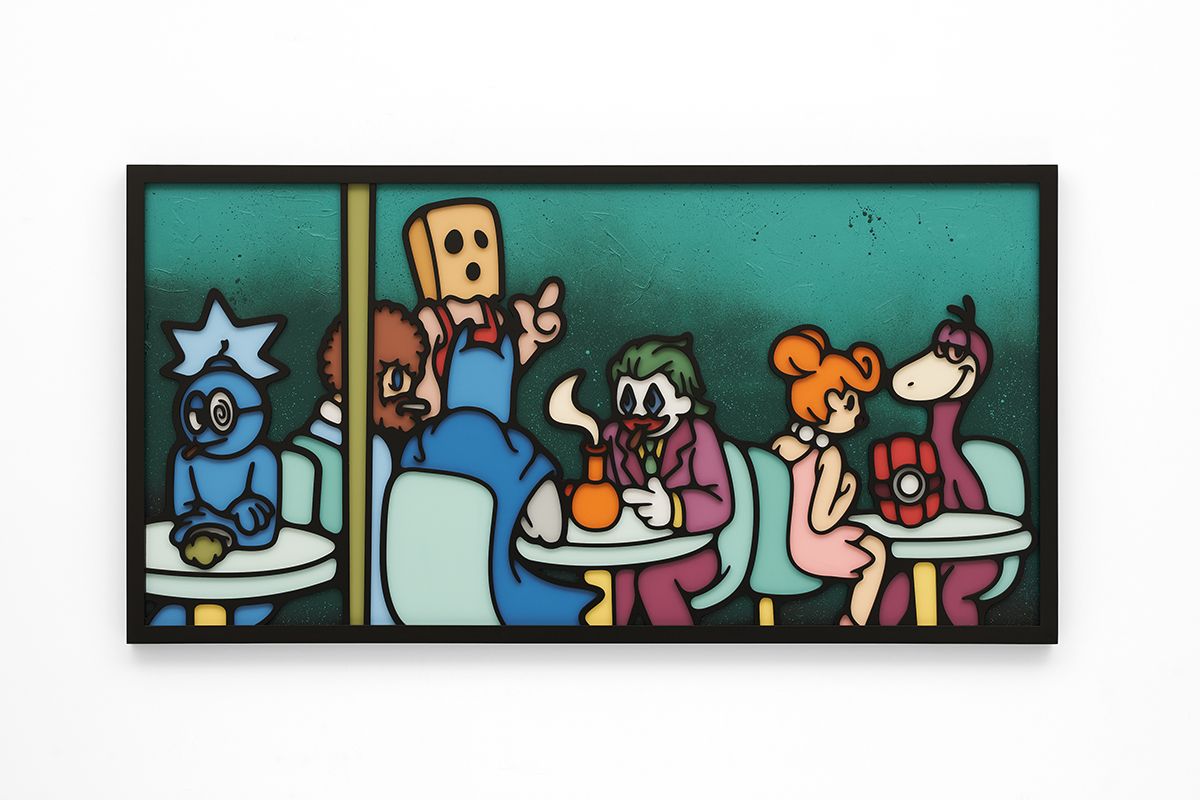 <CROWD>, 2025, Acrylic on wood and canvas, 97x193.9cm.