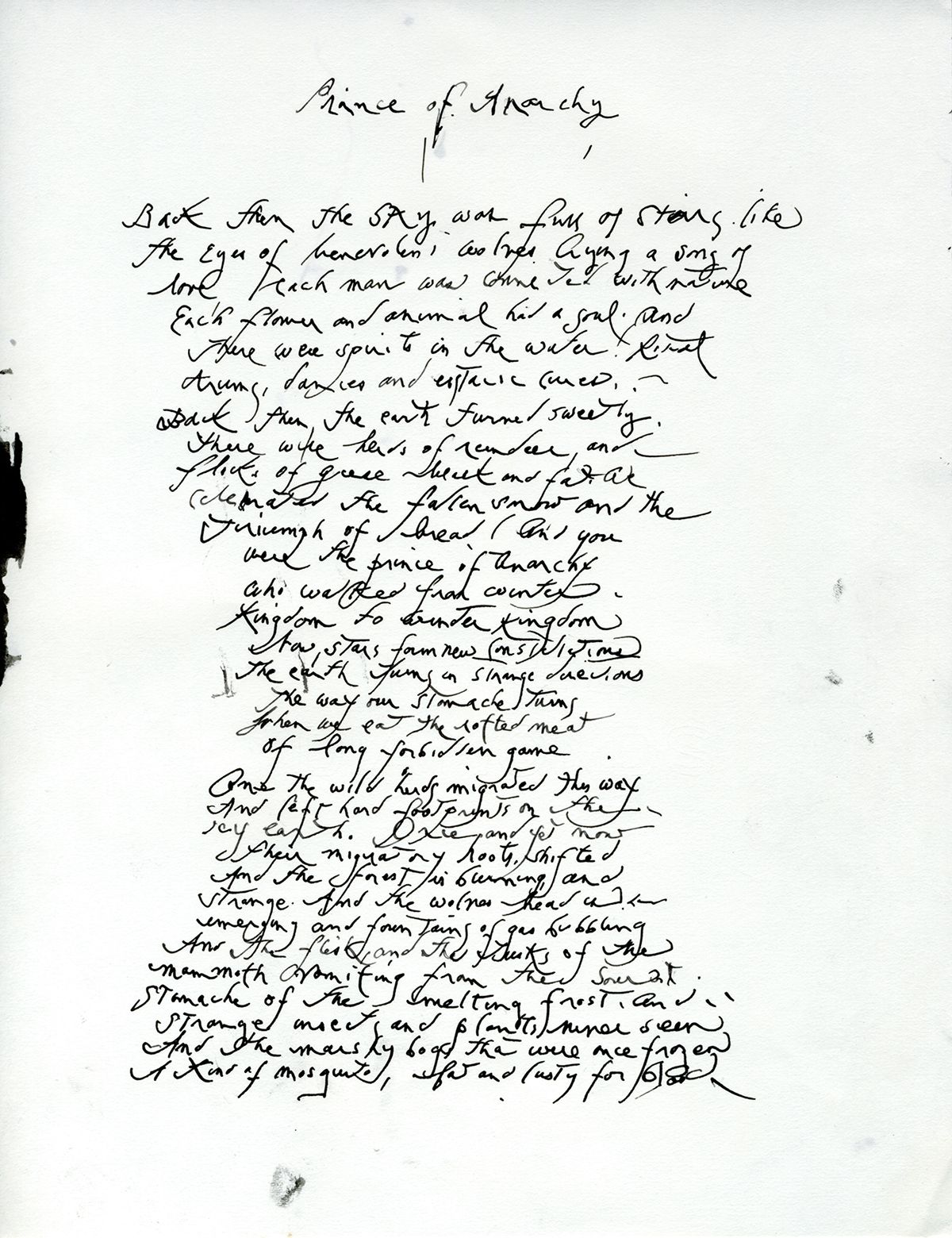 <Prince of Anarchy>, handwriting by Patti Smith.