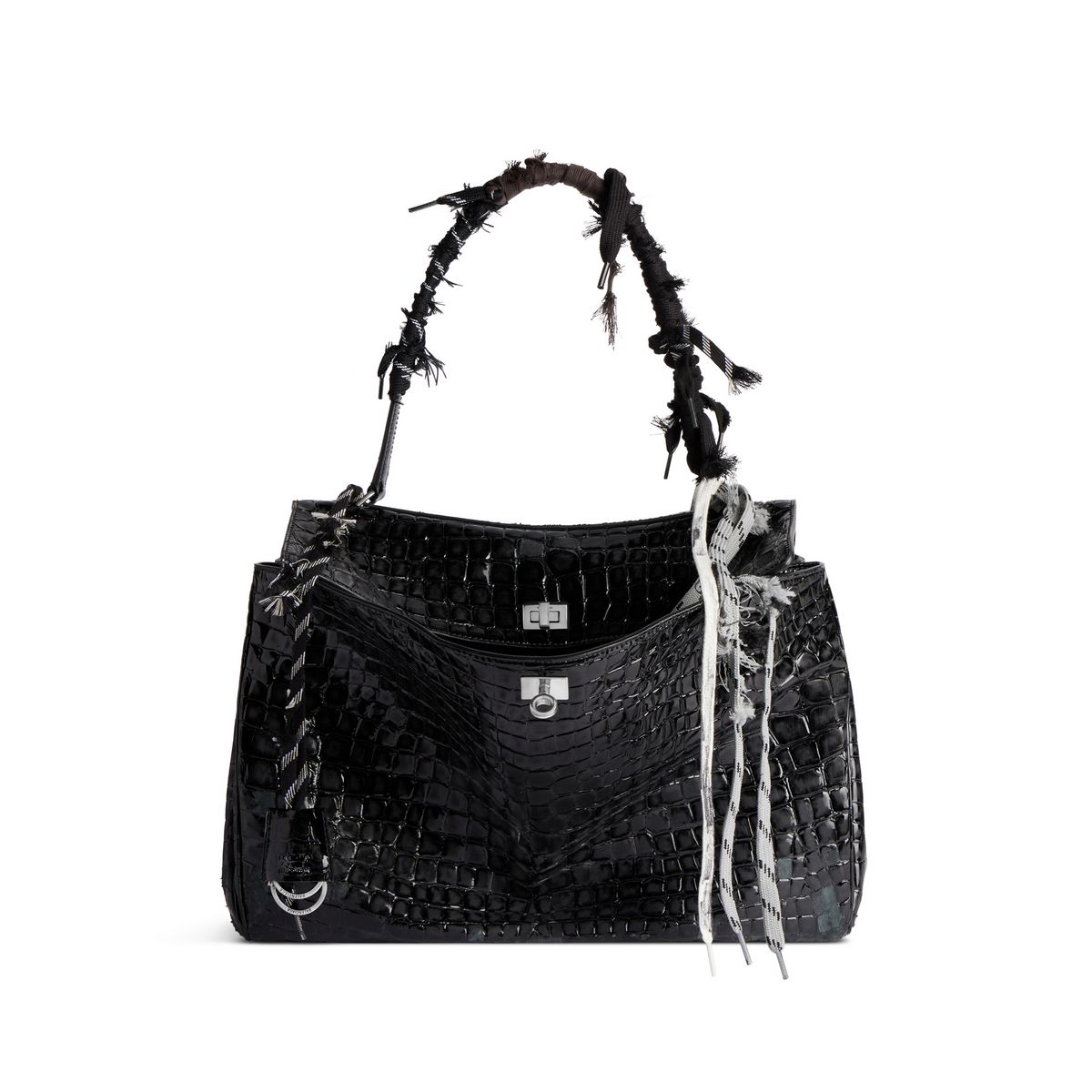 Bottega Veneta 여성 로데오 미디엄 크로커다일 엠보싱 핸드백 블랙, 가격 미정
