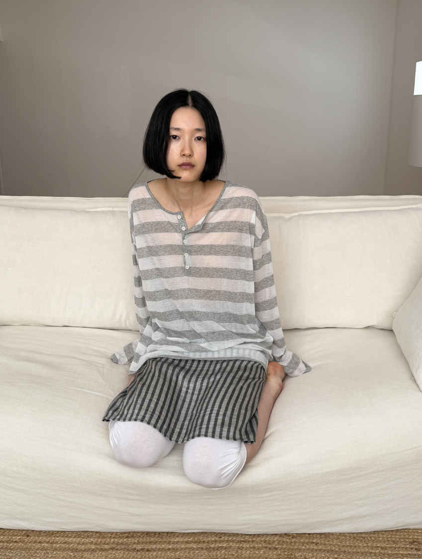 낫띵에브리띵 서머 스트라이프 헨리넥 티셔츠 8만원대
