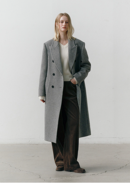 오스트카카 캐시미어 피크드 칼라 더블 롱코트