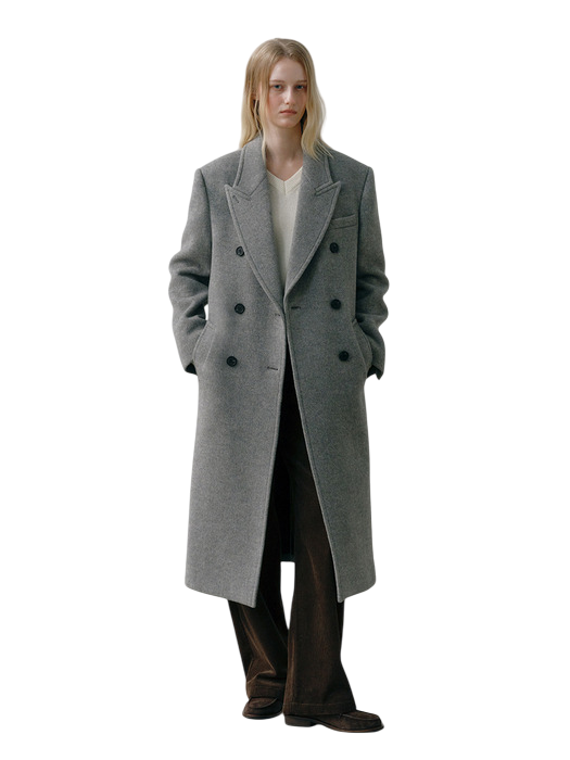 캐시미어 피크드 칼라 더블 롱코트