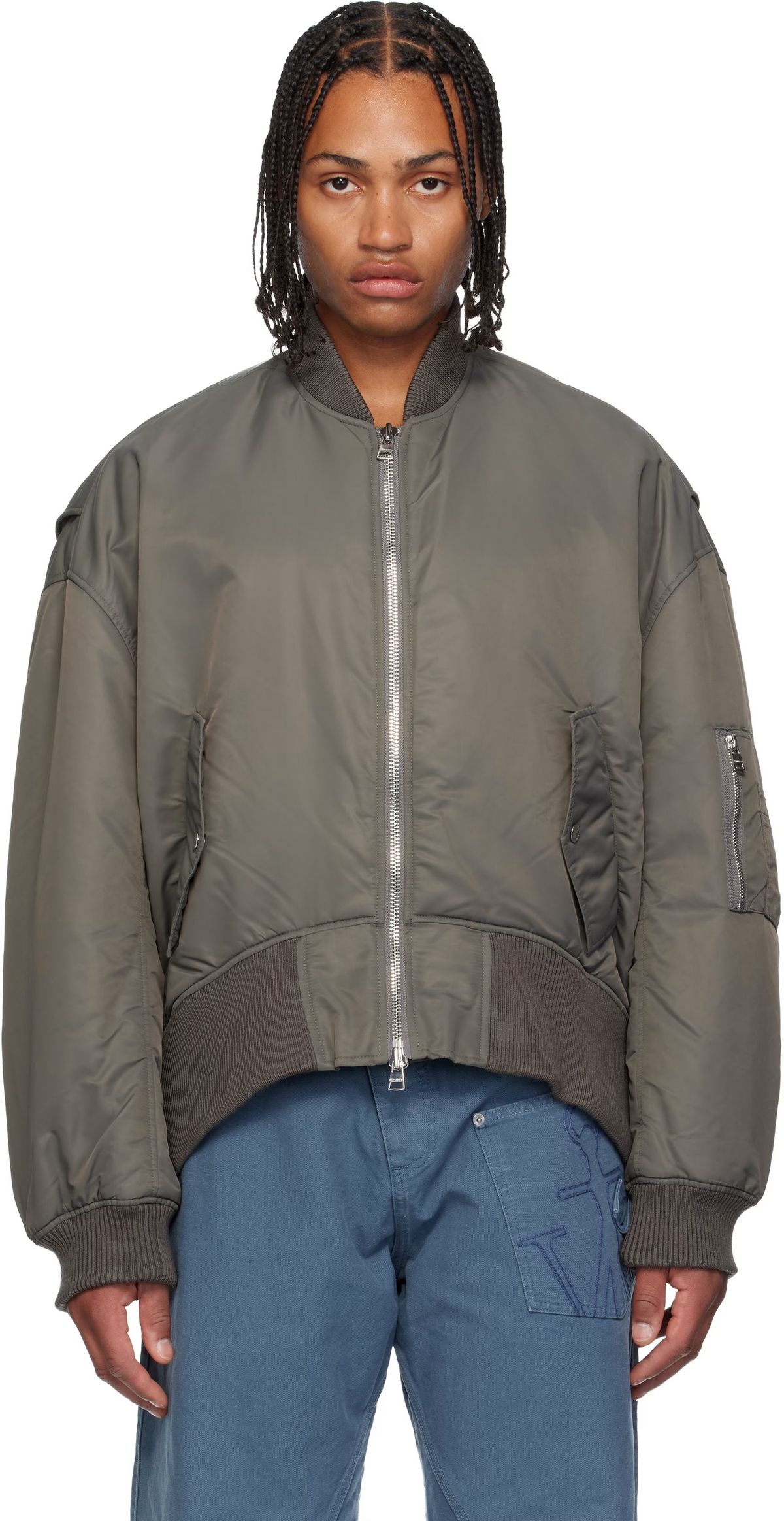 그레이 오버사이즈 보머 재킷