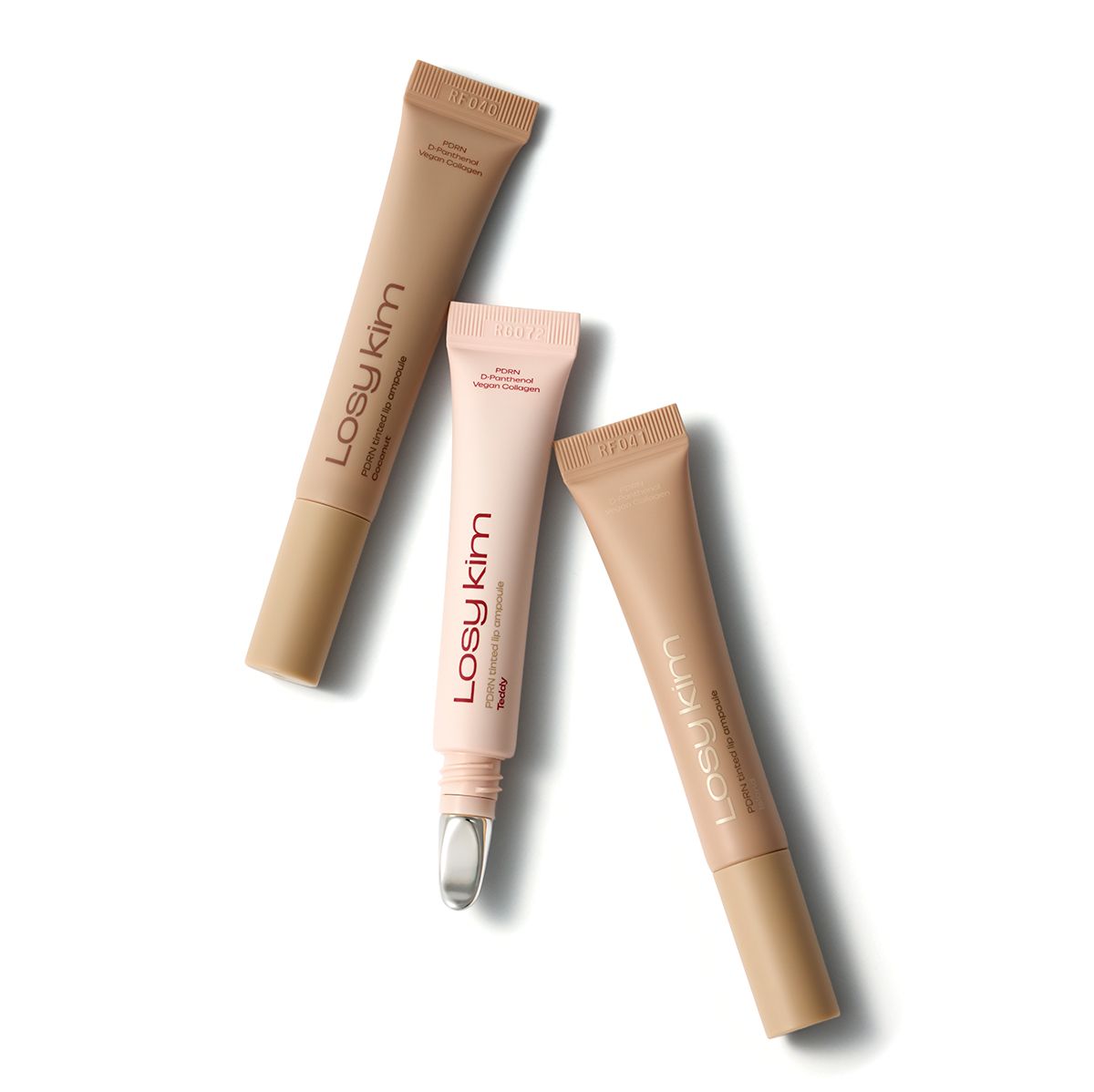 Losy Kim PDRN 틴티드 립 앰플, 코코넛, 테디, 아일랜드 각각 2만4천원.