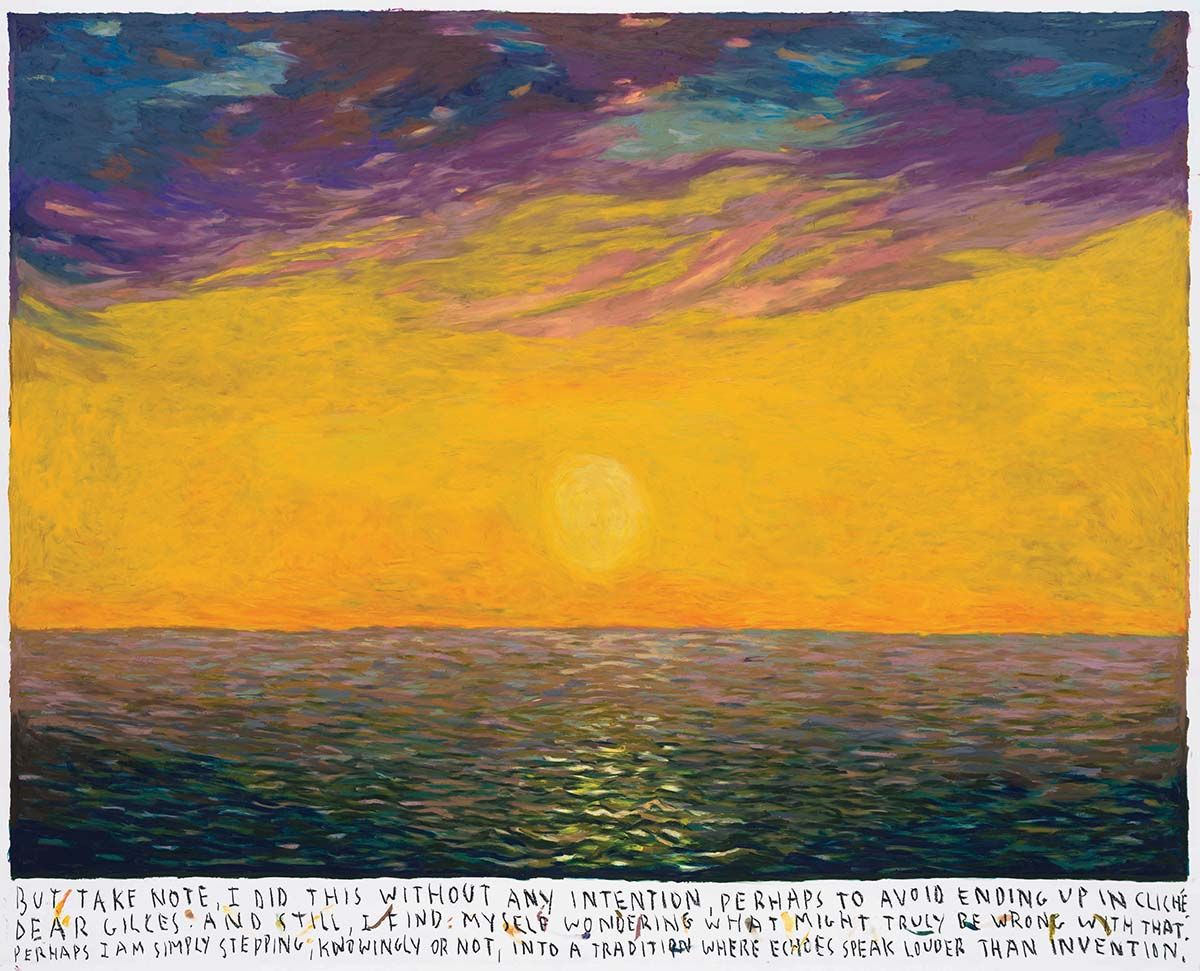 Rinus Van de Velde, <But Take Note, I Did This Without Any Intention,...>, 2025, Oil pastel on Paper, 163 x 201 cm. Courtesy of Gallery Baton