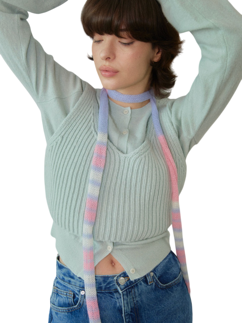 키드 모헤어 스키니 니트 스카프 믹스