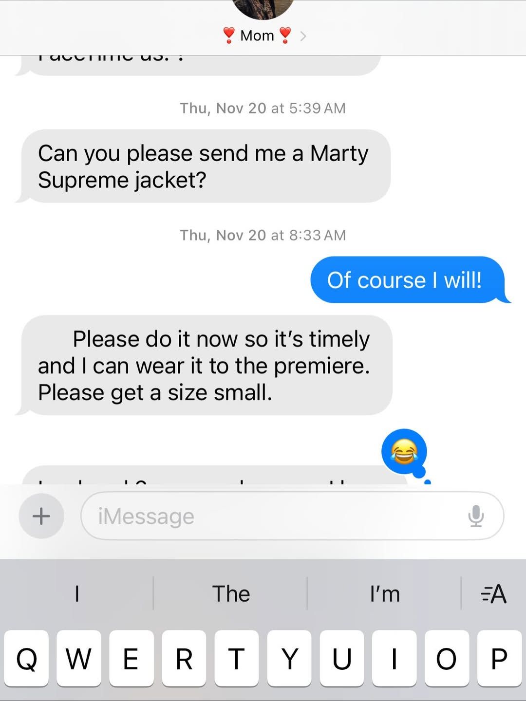 티모시 샬라메의 어머니도 '마티 슈프림' 자켓을 탐낸다는 사실! / 티모시 샬라메 인스타그램 