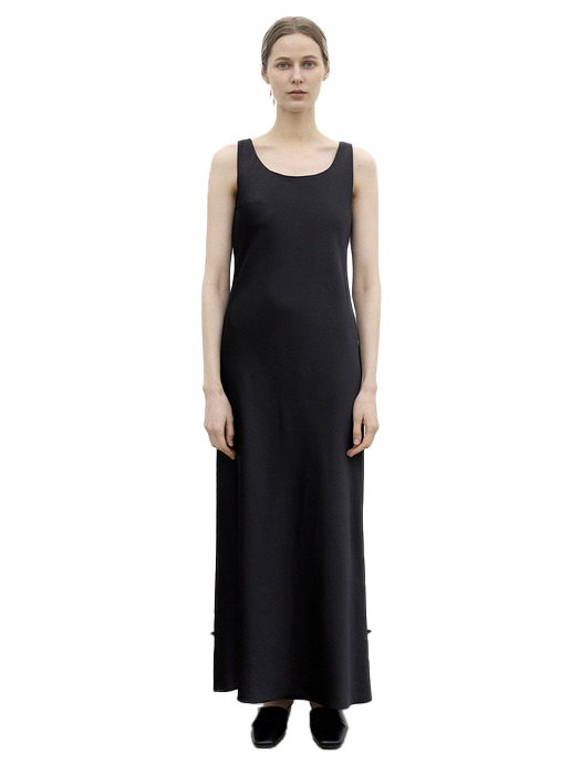 Maxi Long Satin Slip Dress Black