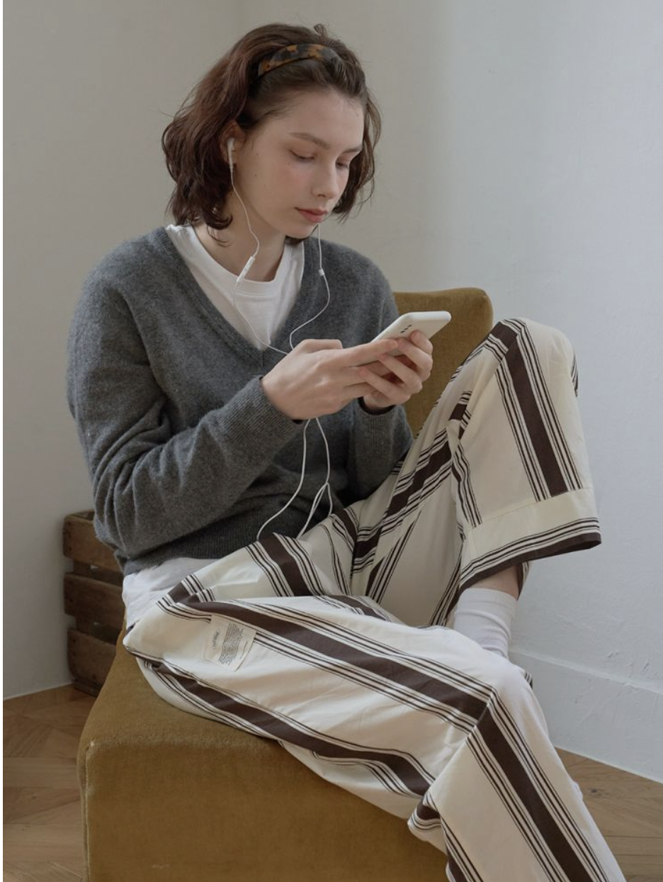 비비홈 브라운 볼드 스트라이프 팬츠, 3만원