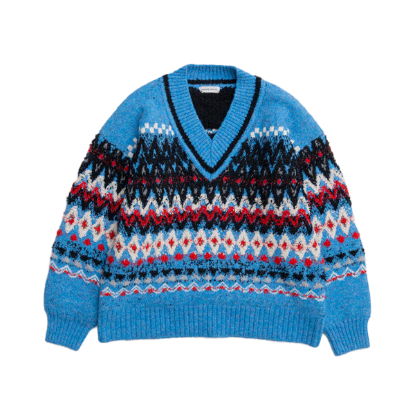 노르딕 아거일 패턴 V넥 니트 풀오버 블루