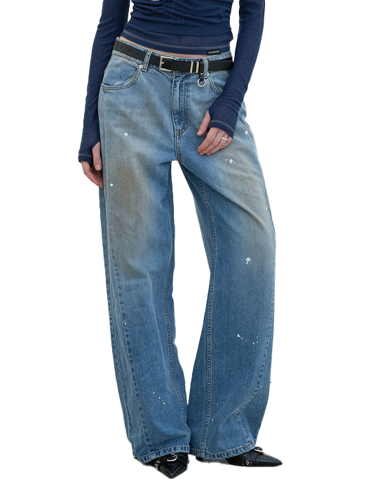 핸드 페인팅 절개 포인트 데님 팬츠