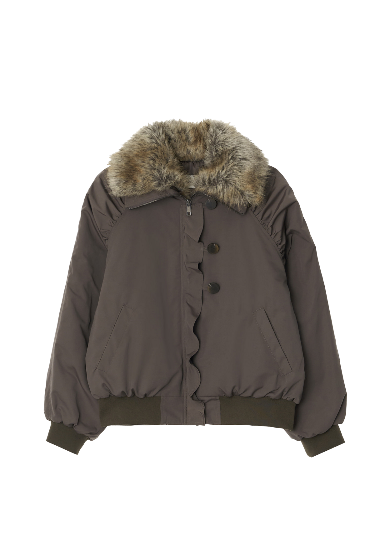 셔링 크롭 퍼야상 점퍼 Khaki