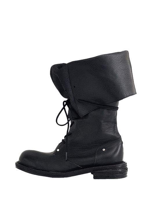 Folded lace-up long boots