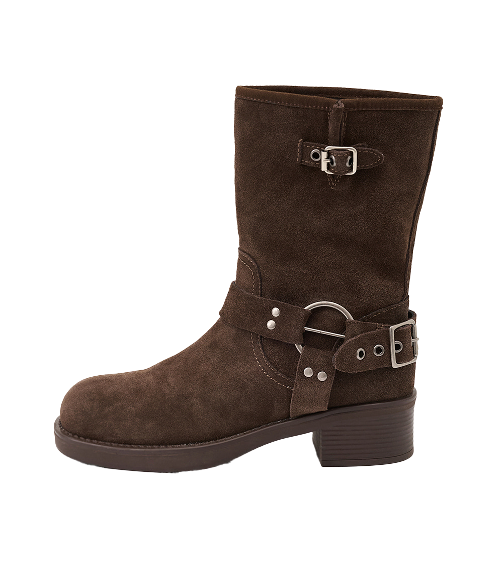 버클 스웨이드 미들 부츠