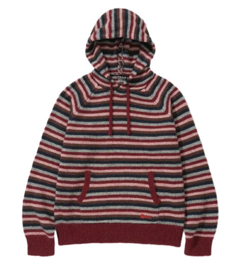 하모니 스트라이프 니트 후디 버건디