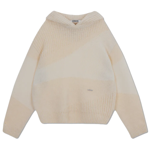 컬러 믹스 언밸런스 니트 후디