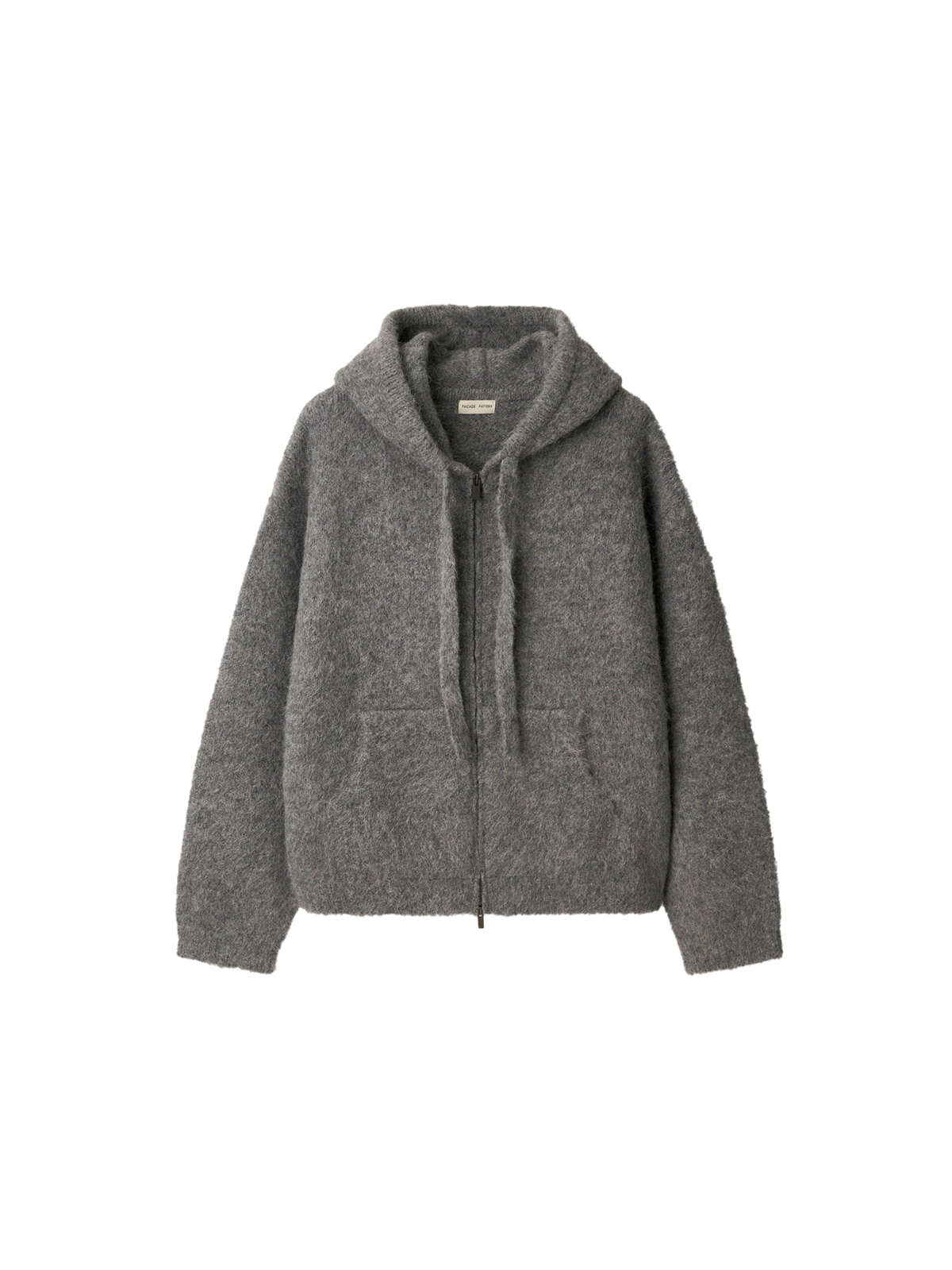 알파카 후디드 니트 집업