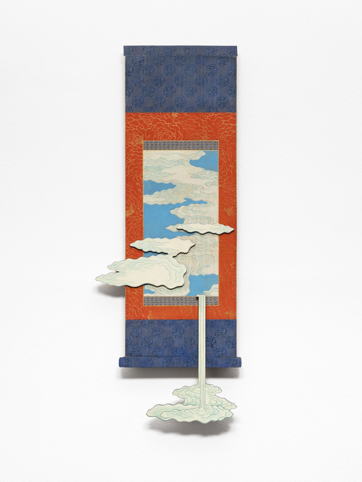 안성민, 구름물_족자_02_01, 2025, 자작합판에 먹, 안료, PVA, 102.5 x 38.2 x 3.5 cm