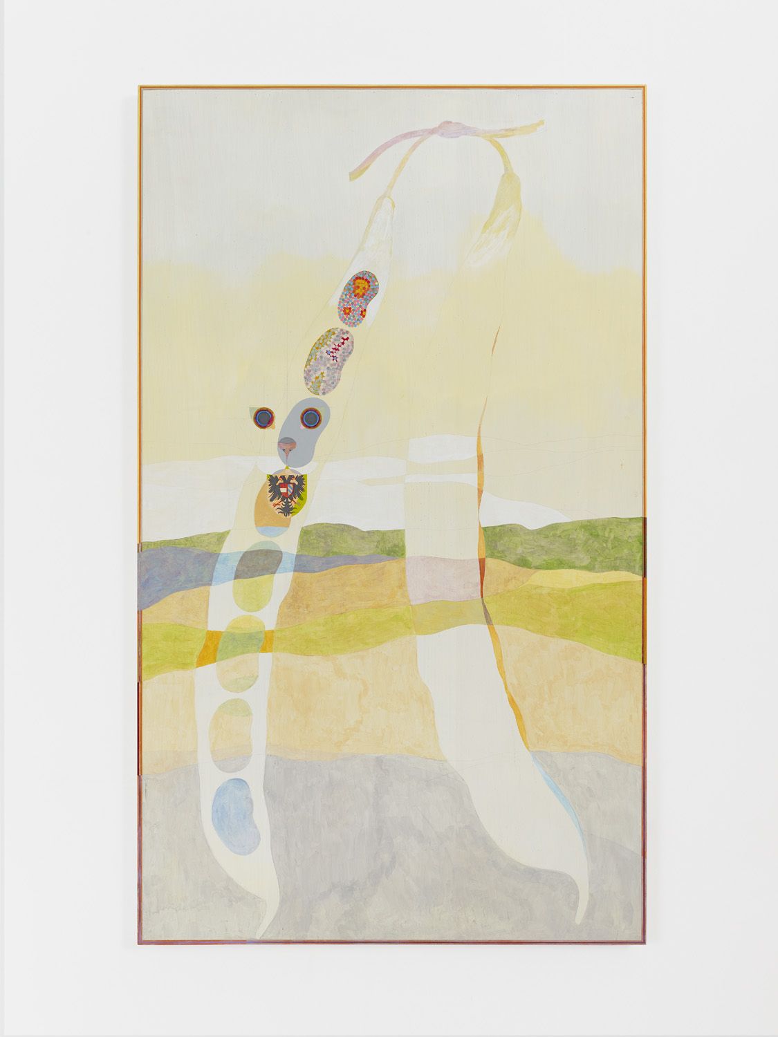 Old Bean, 2026 Acrylics and silverpoint on oak 43 1/4 x 25 5/8 x 1 1/2 inches (110 x 65 x 3.8 cm) KB430