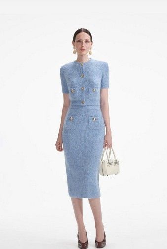 셀프 포트레이트 블루 소프트 니트 톱 & 스커트 