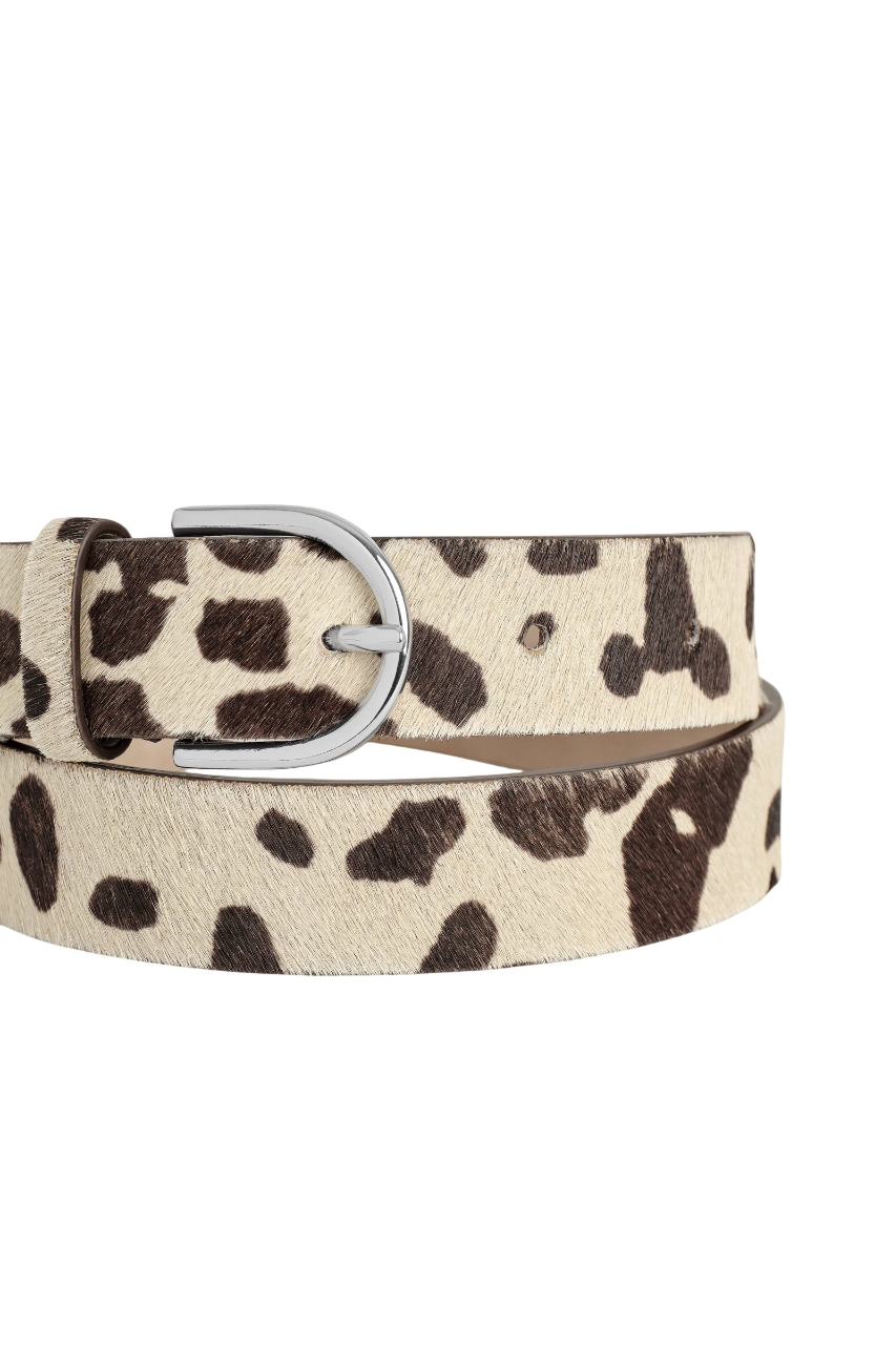 애니멀 프린트 포니 헤어 이펙트 레더 벨트