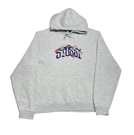 스투시 플라워 자수 기모 그레이 후드티 가격미정