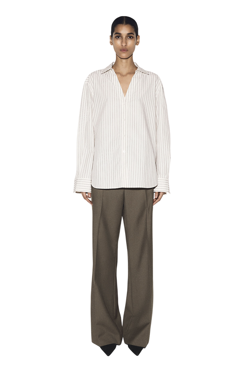 오픈 칼라 코튼 포플린 셔츠