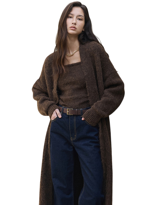 브러쉬 울 맥시 가디건