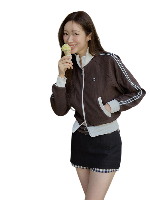1911 여성 니트 트랙 집업 브라우니