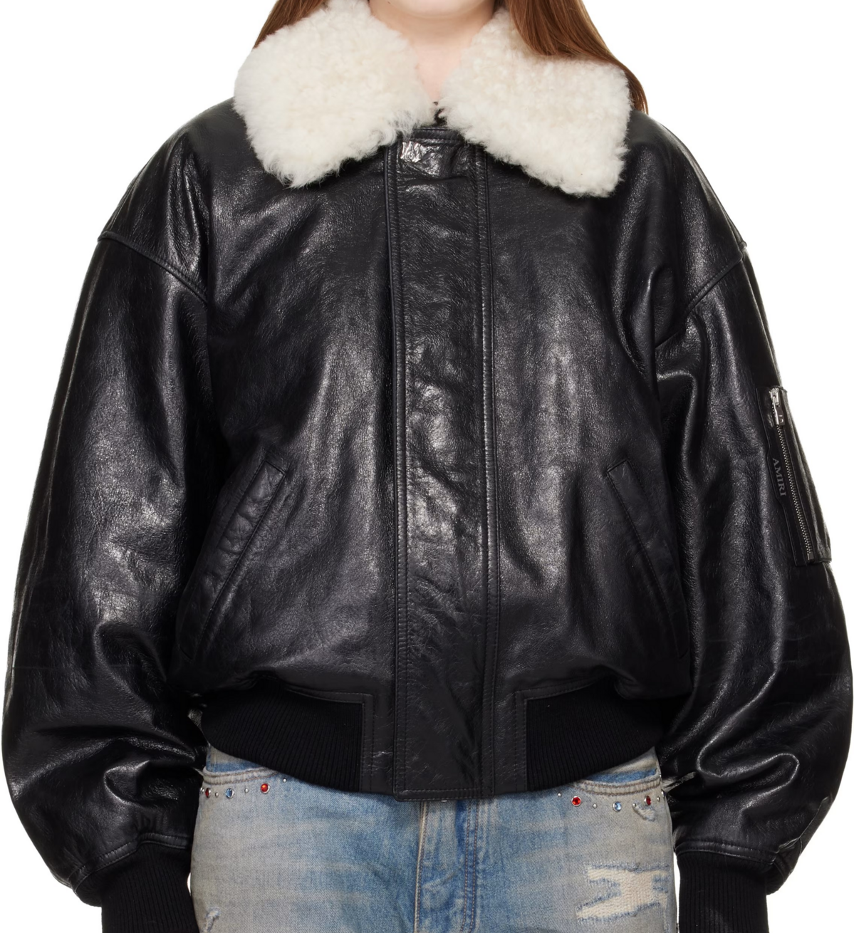 블랙 MA 쿼드 가죽 보머 재킷