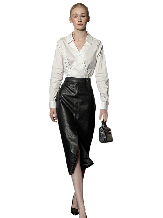 레더 미디 컷 H 스커트