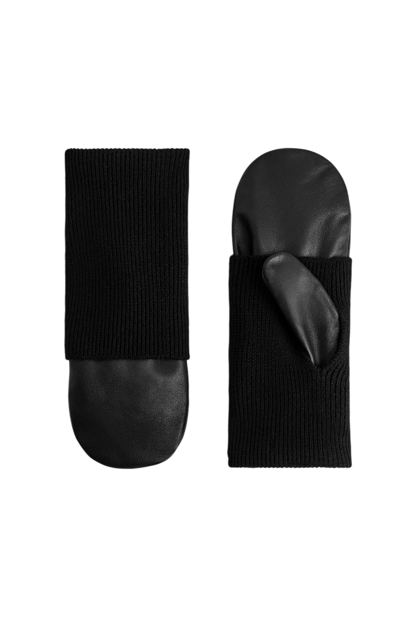 울 커프 레더 미튼