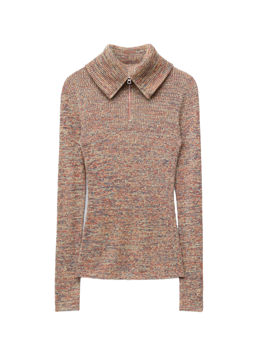 멜란지 니트 하프 지퍼 탑