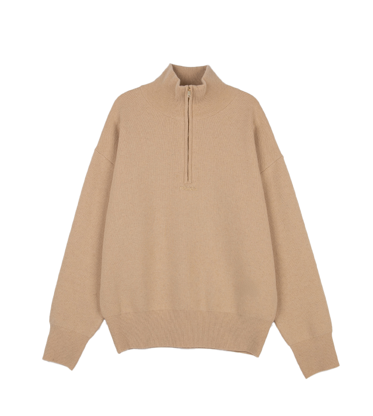 하이 넥 니트 하프 집업