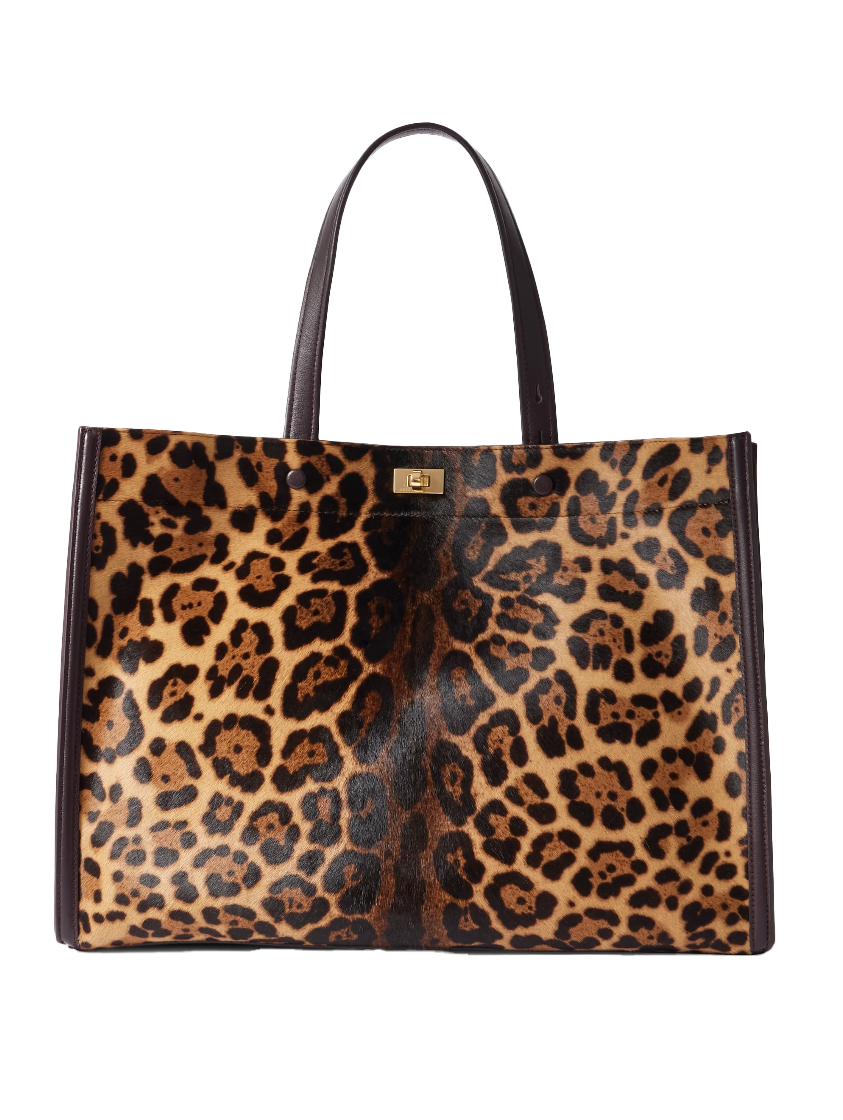 레더 앤 레오파드 프린트 송치 토트 백