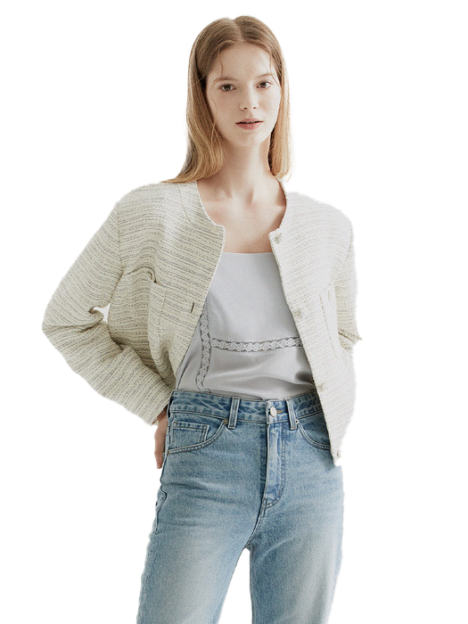 Detachable Collar Tweed Jacket