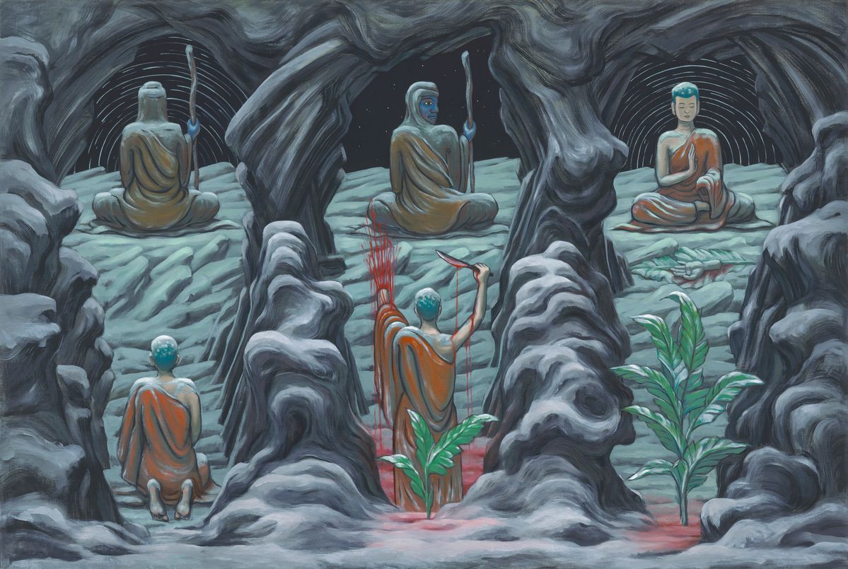 박찬경(b. 1965) 〈혜가단비도〉 2026 Oil on canvas 130.5 x 194 cm Courtesy of the artist and Kukje Gallery 사진: 안천호 이미지 제공: 국제갤러리