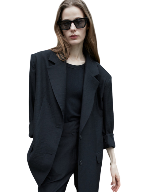 링클 썸머 오버핏 자켓 블랙