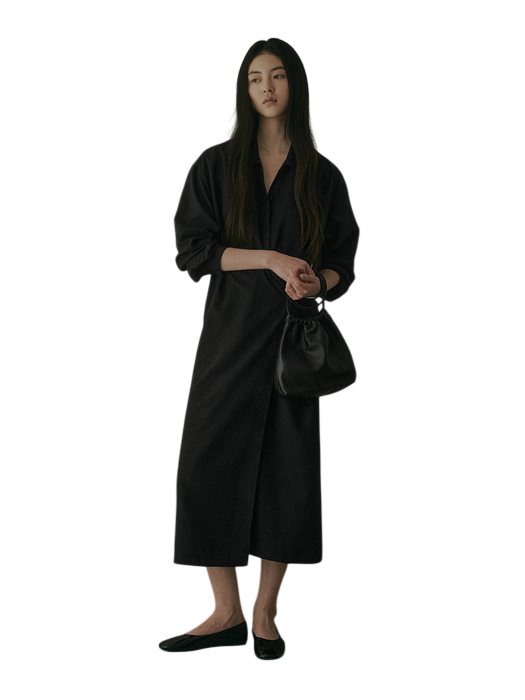 베니 셔츠 랩 롱 드레스