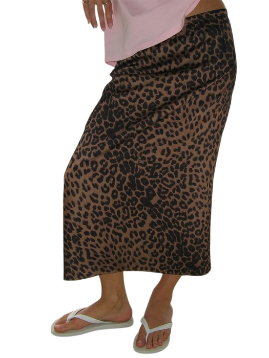 롱 새틴 스커트 레오퍼드