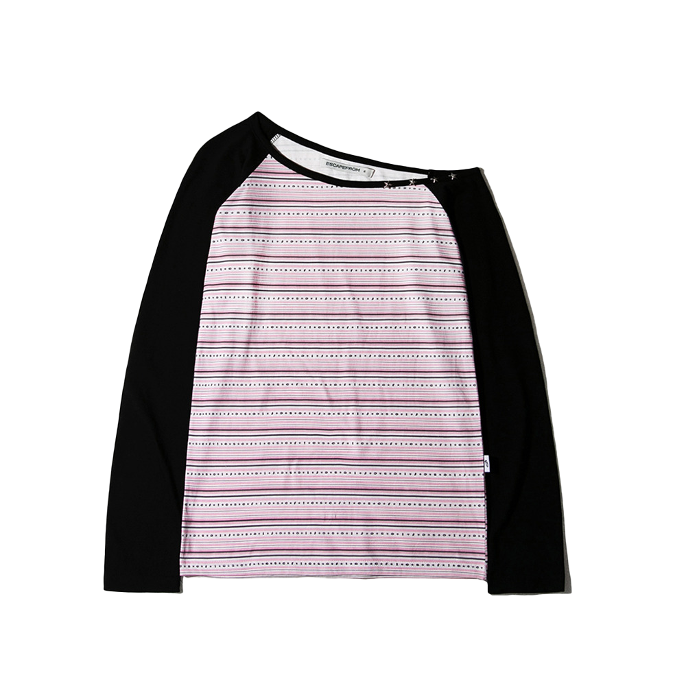 핑크 스타 로고 스트라이프 원숄더 롱슬리브