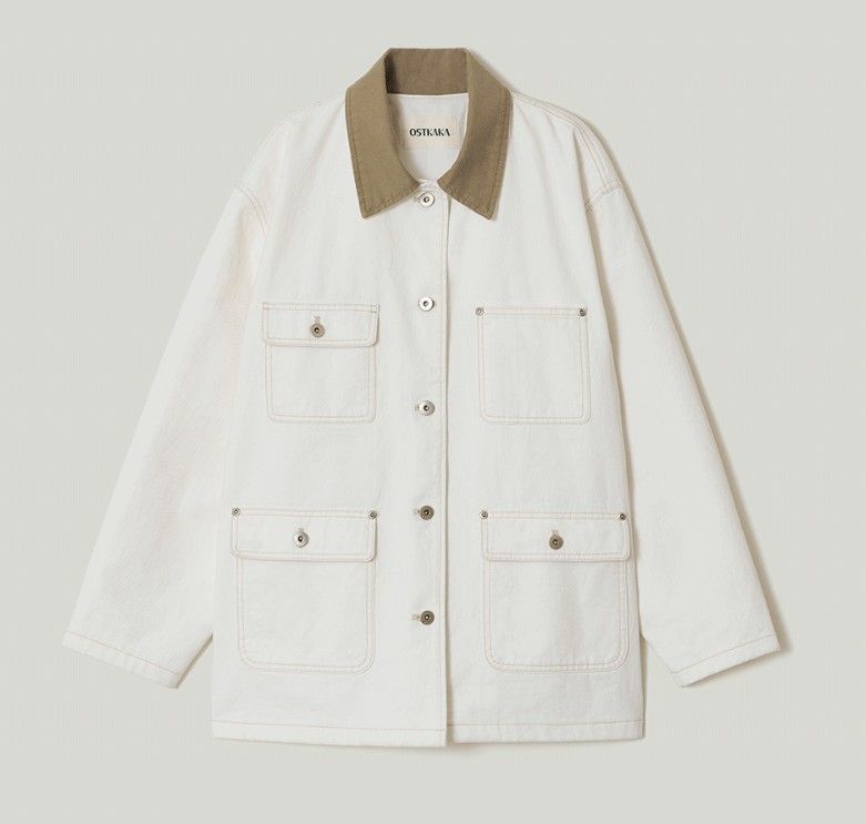 카라 배색 워크 자켓 아이보리