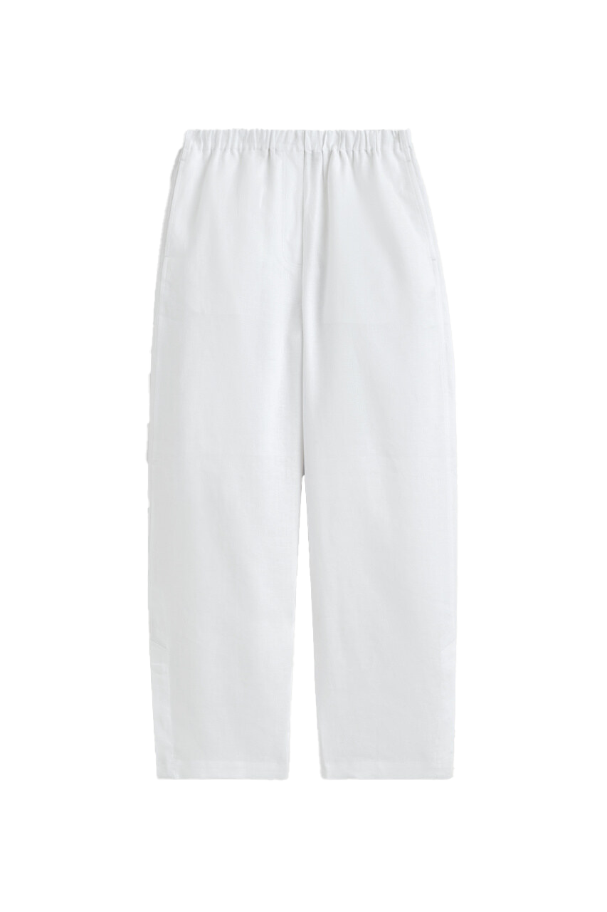 엘라스틱 리넨 배럴 레그 트라우저