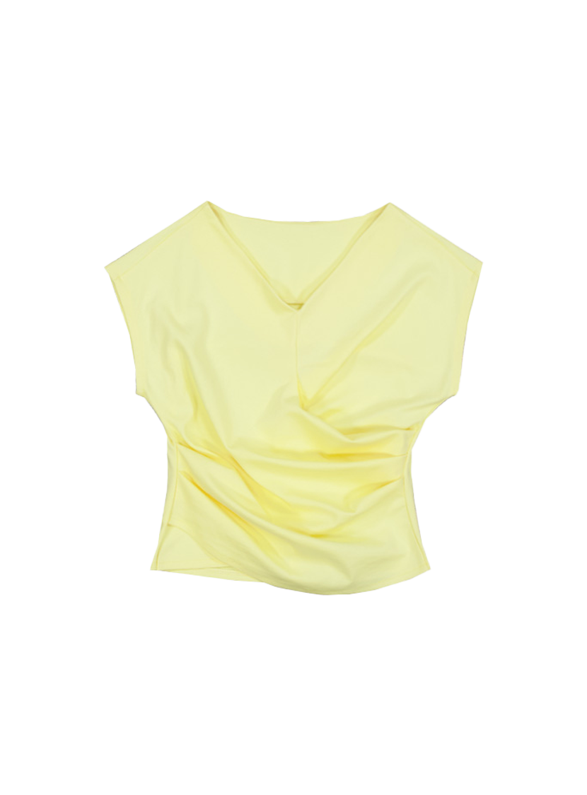 코코 브이넥 셔링 랩 블라우스 티