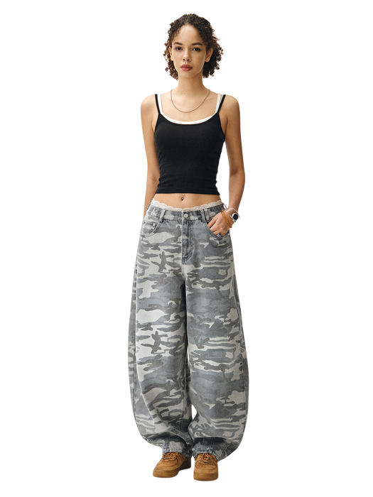 카무프라쥬 배럴 진스