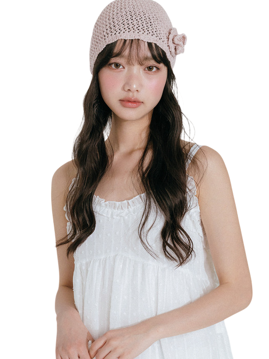 로제 크로쉐 니트 비니