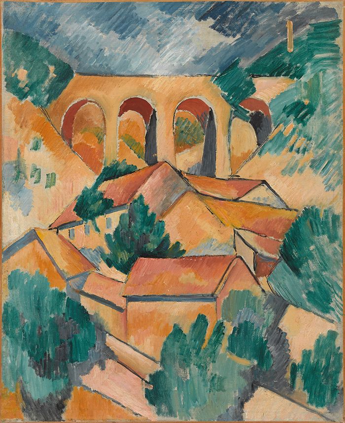 레스타크의 고가교 The Viaduct at L’Estaque 1908 초, 캔버스에 유채, 72.5 x 59 cm Collection Centre Pompidou, Paris © Centre Pompidou, MNAM-CCI/Georges Meguerditchian/Dist. GrandPalaisRmn ⓒ Georges Braque / ADAGP, Paris - SACK, Seoul, 2026 