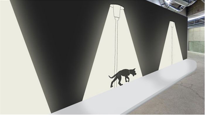 Stray (2026, 현장설치) video projection and walldrawing 