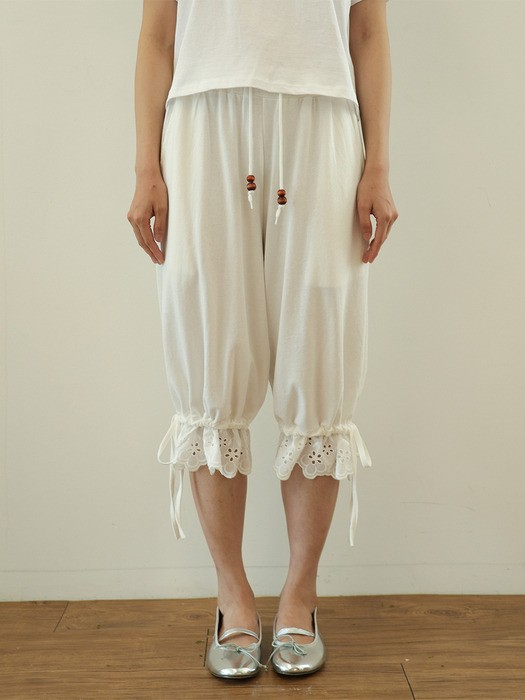 Wood Beaded Capri Pants