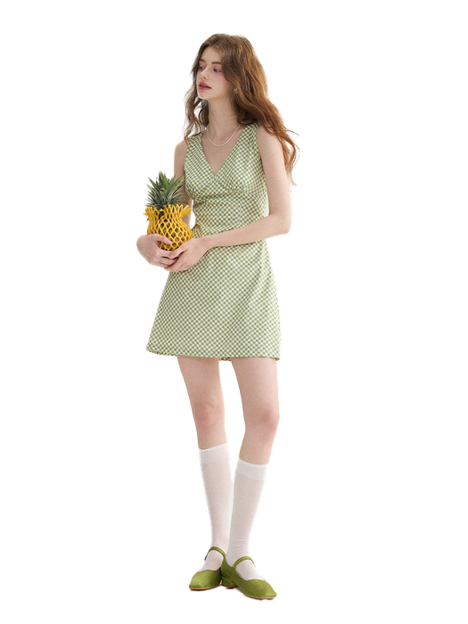 그린 플로우 브이넥 미니원피스